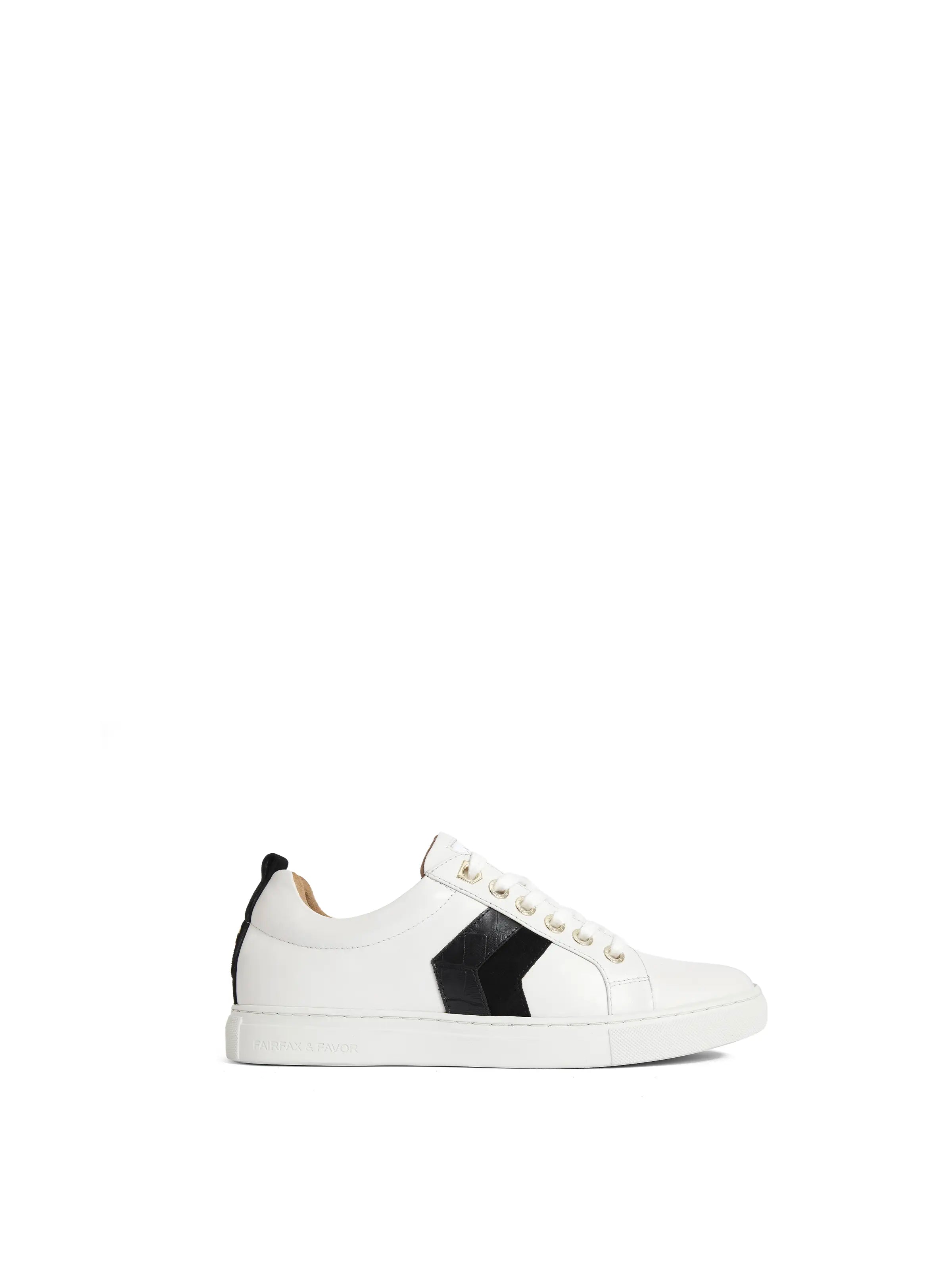 Alexandra - White - Black Croc & Suede