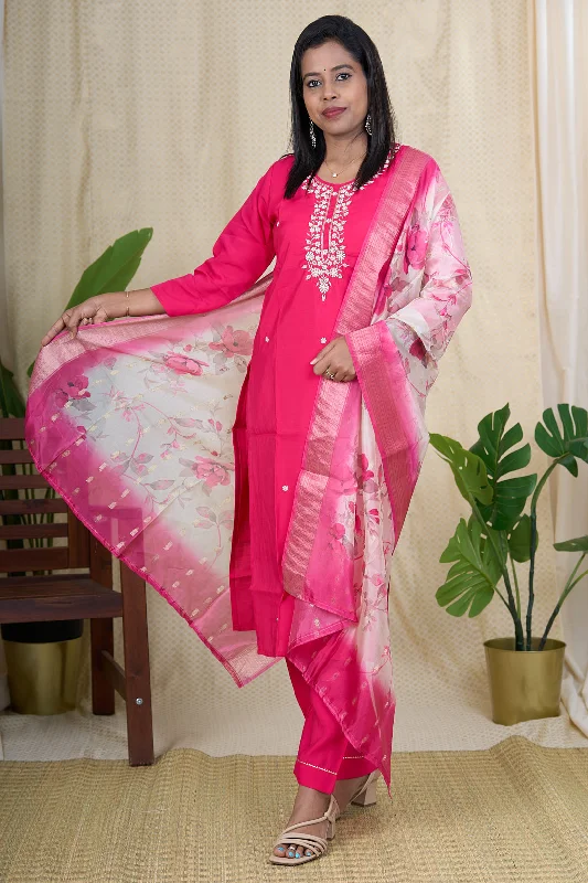 Designer Zardari and Pearl Embroidered Salwar Suit with Floral Dupatta