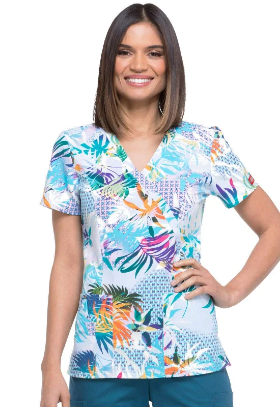 Dickies Prints Women Scrubs Top Mock Wrap DK714, XS, 5 O'clock Somewhere