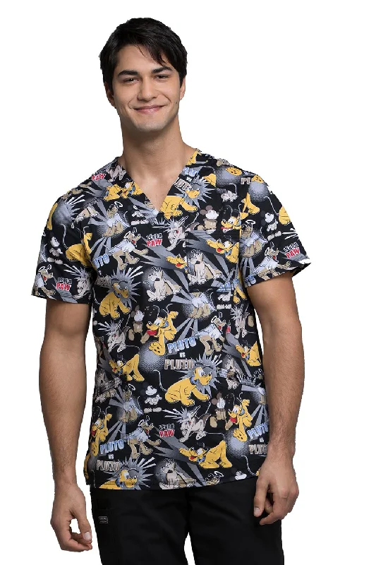 Cherokee Tooniforms Men's V-Neck Pluto Print Scrub Top X-Small Print