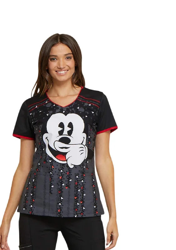 Cherokee Tooniforms Women's V-Neck Mickey Mouse Print Scrub Top X-Small Print