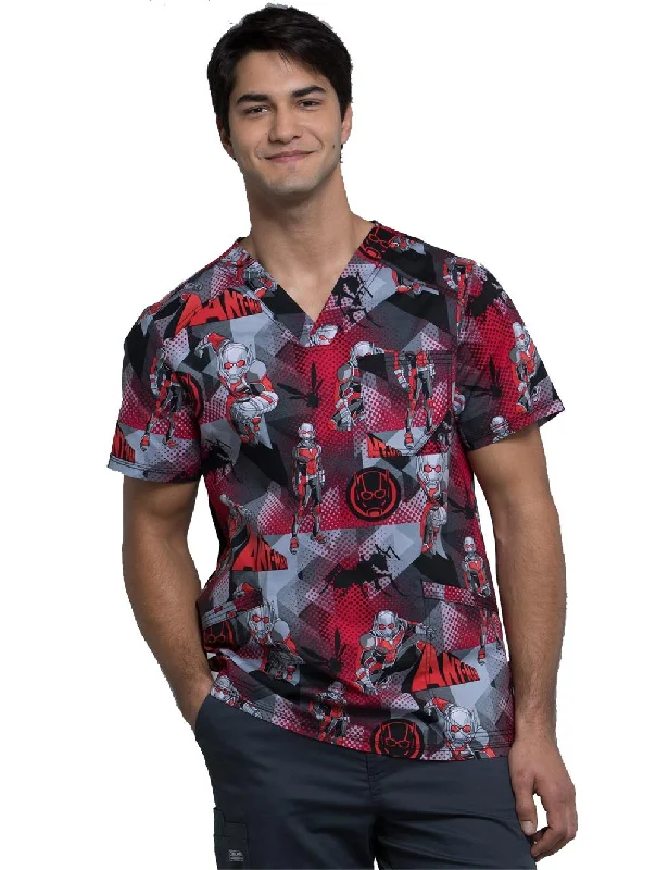 Cherokee Tooniforms Men's V-Neck Ant Man Print Scrub Top X-Small Print