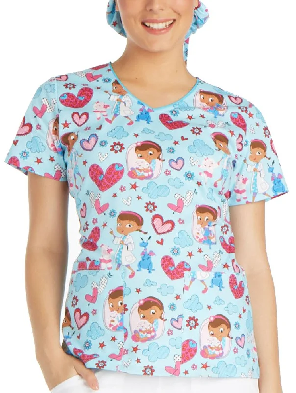 Tooniforms by Cherokee Women's V-Neck Doc McStuffins Print Scrub Top X-Large Print