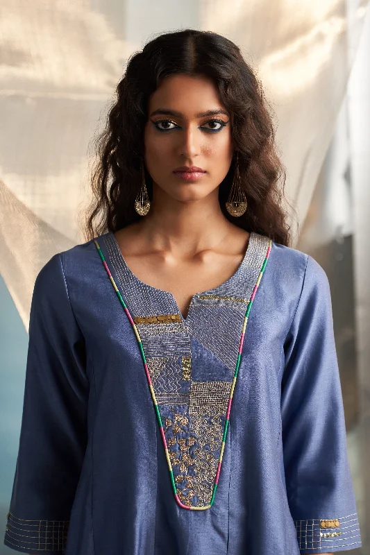 Berry Blue Flared Kurta Set