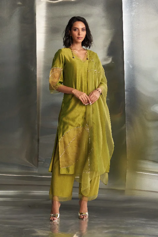 Berry Green Chanderi Straight Kurta Set