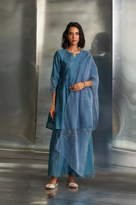 Steel Blue Chanderi Sharara Set