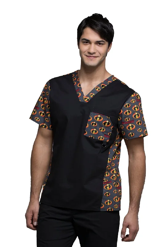 Cherokee Tooniforms Men's V-Neck The Incredibles Print Scrub Top X-Small Print