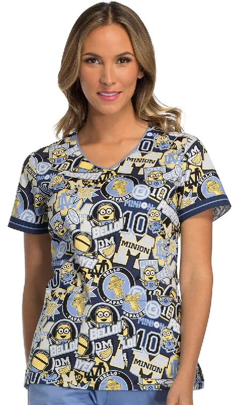 Tooniforms by Cherokee Women's V-Neck Minions Print Scrub Top X-Small Print