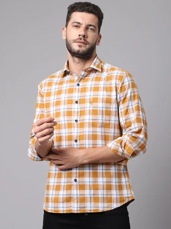 Men's Mustard Casual Medium Checks Full Sleeve Shirt