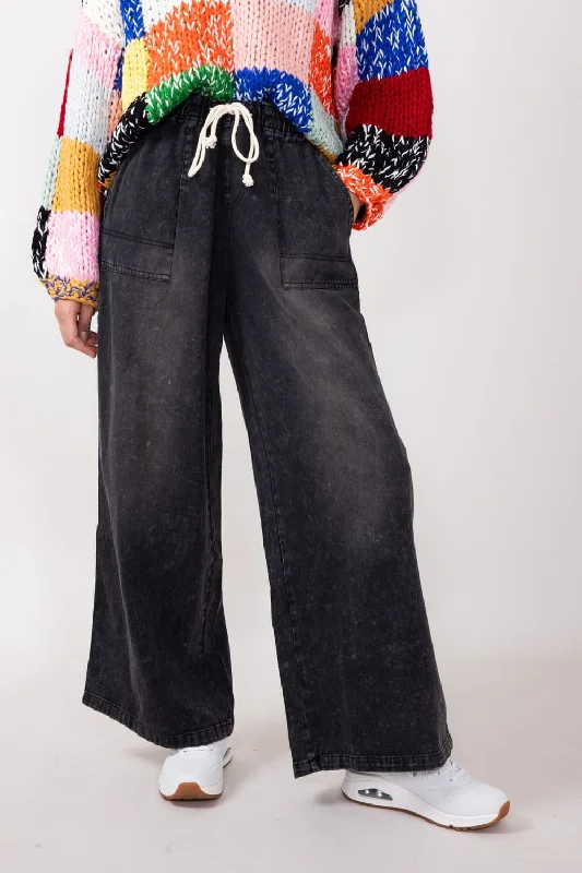 Carpenter Wide Leg Denim Pants for Women in Charcoal | DS0498-CHARCOAL