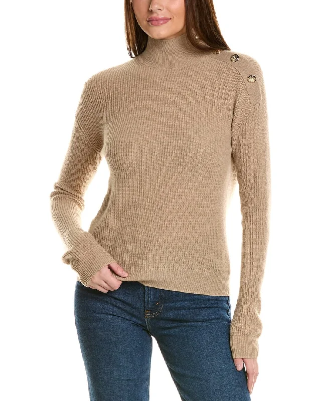 Bruno Magli Rib Button Shoulder Mock Nek Cashmere Sweater