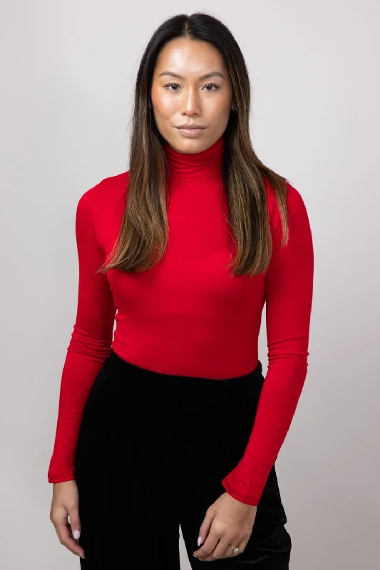 Long Sleeve Turtleneck Top for Women in Red | T10073-RED