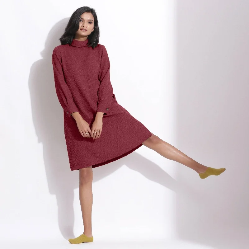 Barn Red Warm Cotton Waffle Knee Length Shift Dress