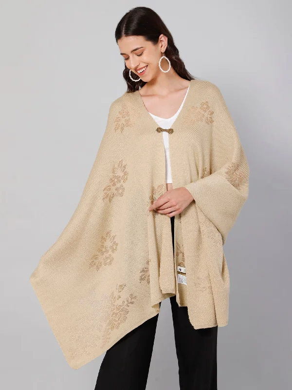 Women's Casual  Beige Self Floral jacquard pattern  Stole