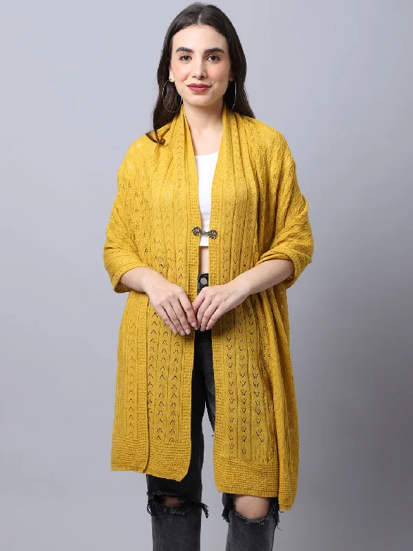 Women's Casual  Mustard All over Pointelle pattern  Stole