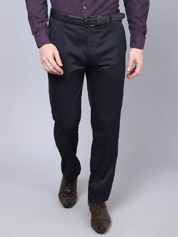 Men's Regular fit Flat front Navy Blue  Trousers