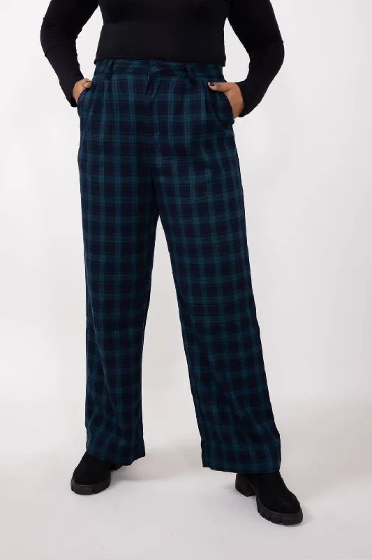 Plaid Trouser Pants for Women in Navy/Green Check | IP5003-NAVYGREENCHECK