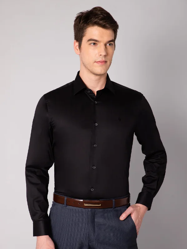 Men's Black Party Plain Satin Full Sleeve Shirt