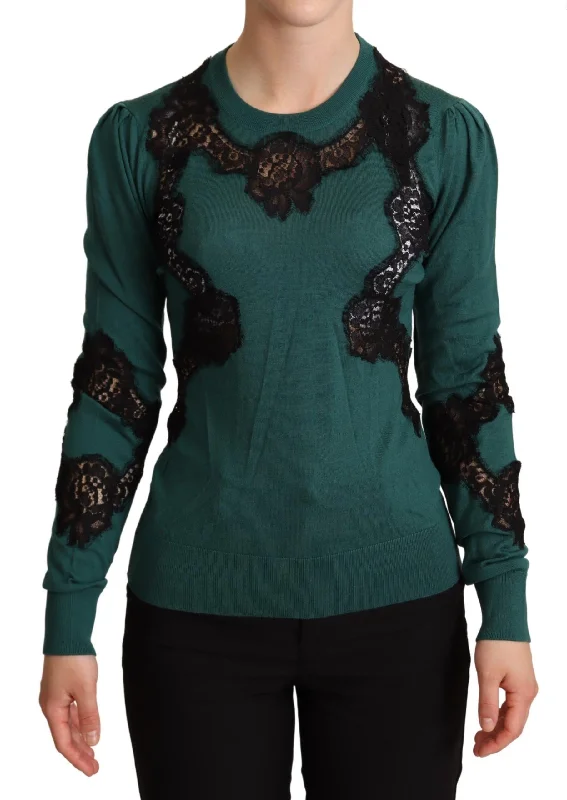 Dolce & Gabbana  Women's Green Lace Trimmed Sweater