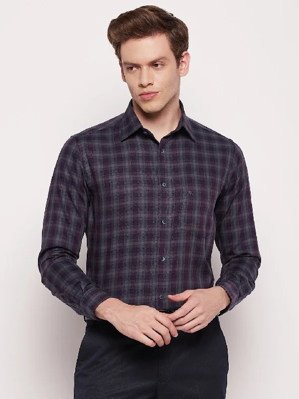 Men's Dark Purple Party Medium Checks Full Sleeve Shirt