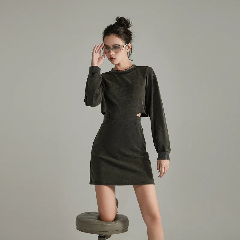 Waist Slit Mini Long Sleeve Dress