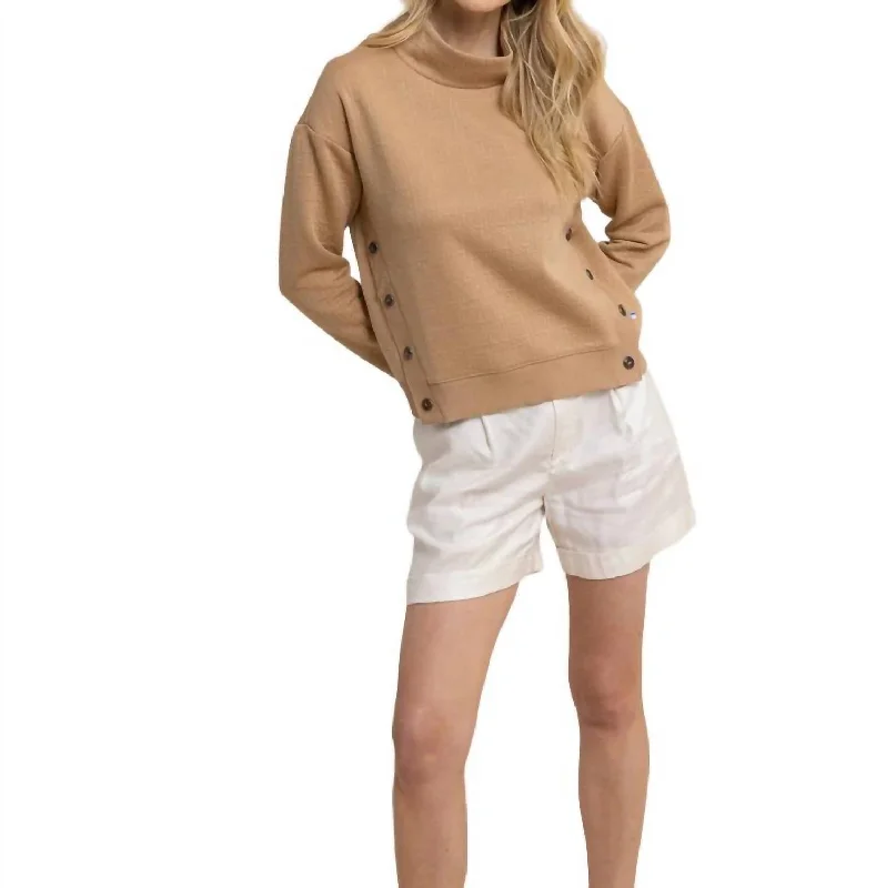 Mock Neck Sweater Top In Tannin