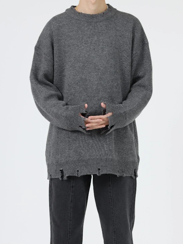 Ripped Round Neck Sweater