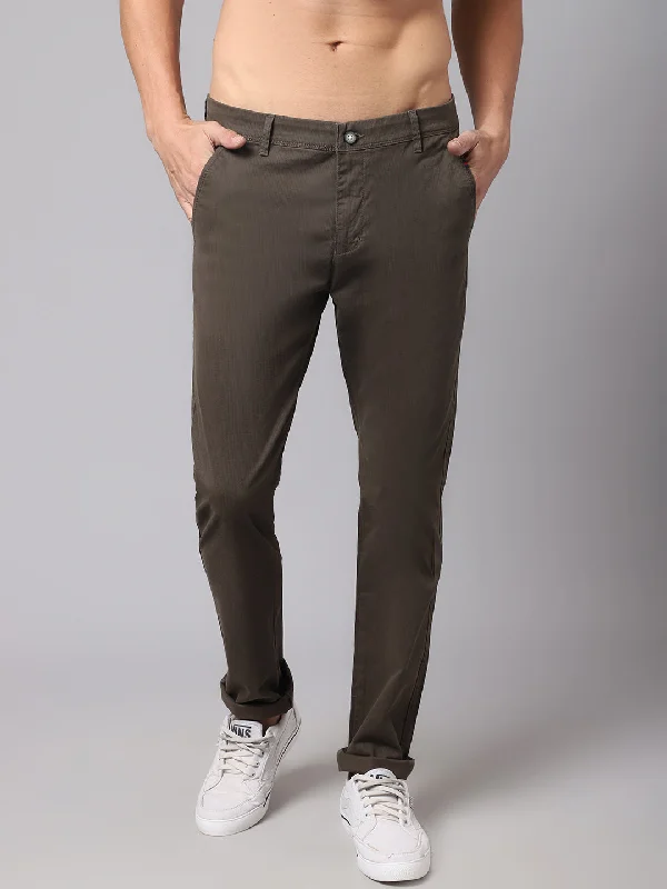 Men's Casual Flat front Olive Green  Trousers