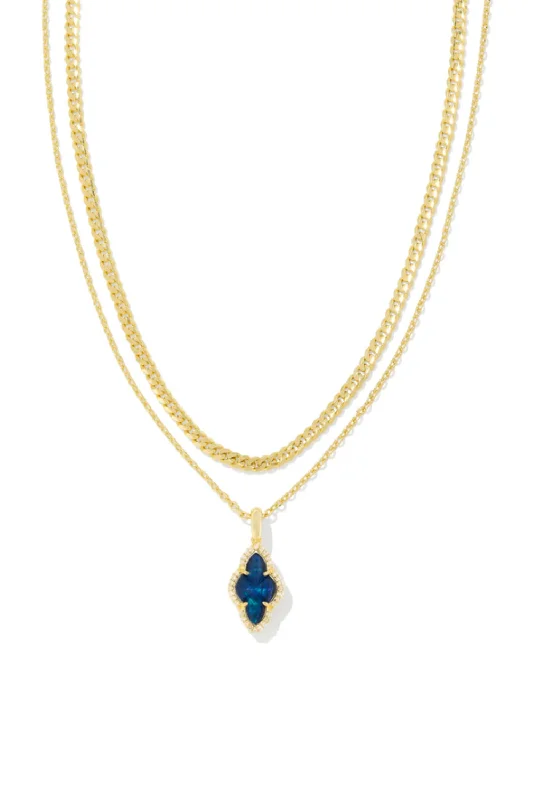 Kendra Scott Abbie Gold Pave Frame Large Long Pendant Necklace in Navy Abalone | 9608875388