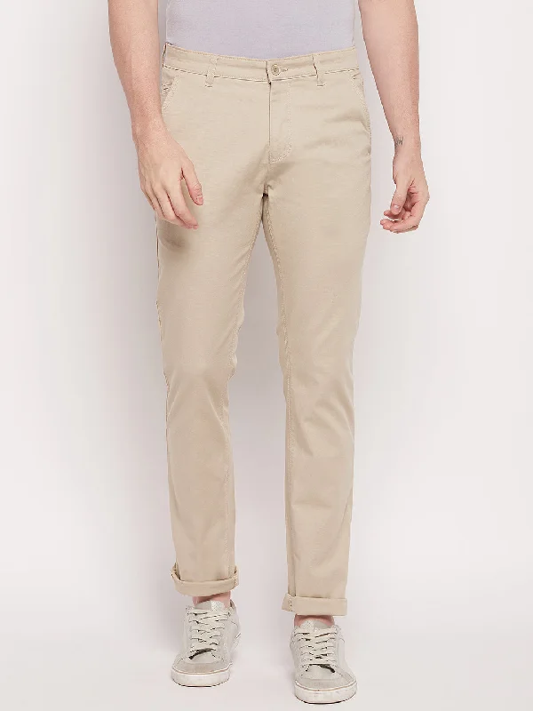 Men's Casual Flat front Beige  Trousers