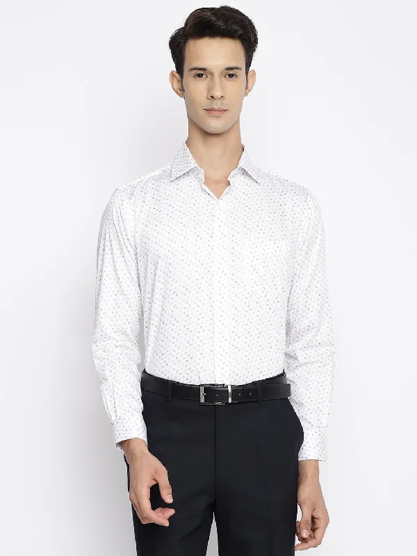 Men's White Party Ditsy Print Full Sleeve Shirt