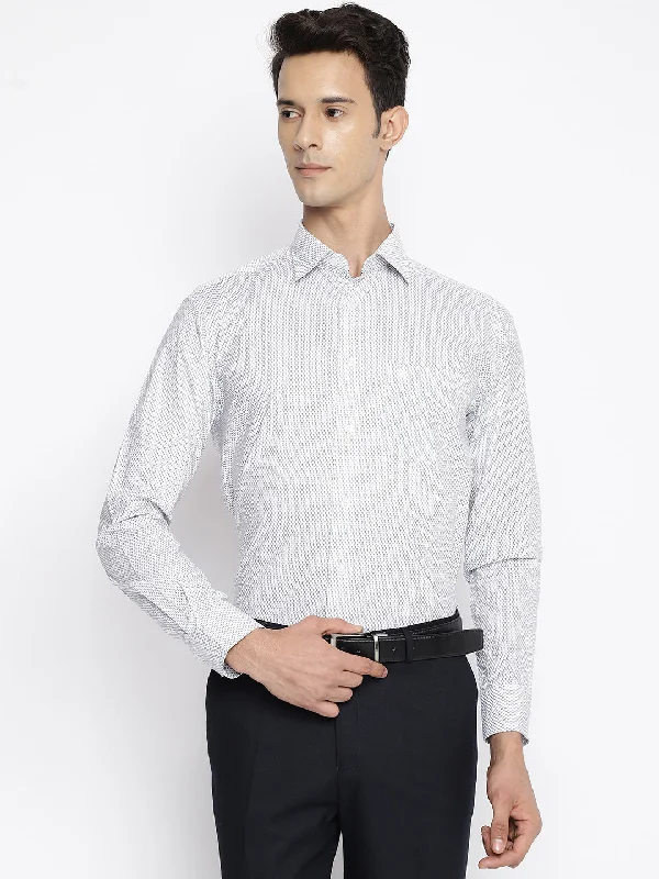 Men's Grey Formal Geometric Print Full Sleeve Shirt