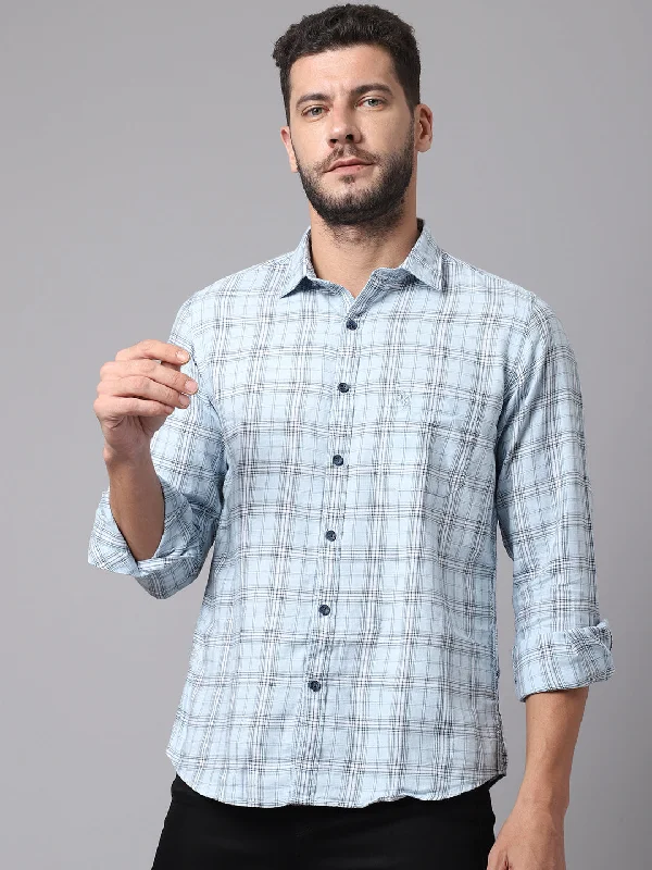 Men's Sky Blue Casual Medium Checks Full Sleeve Shirt