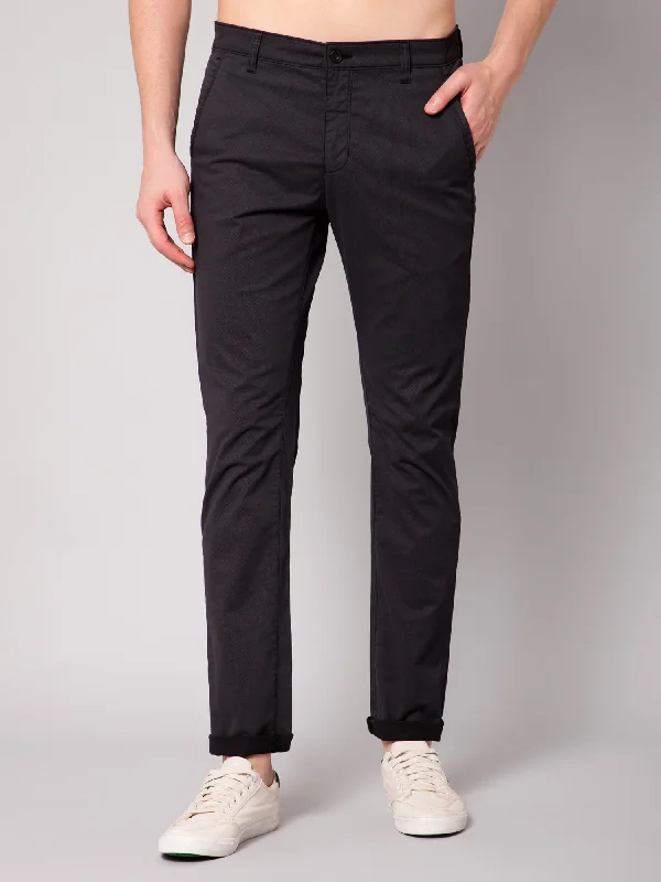 Men's Casual Flat front Black  Trousers