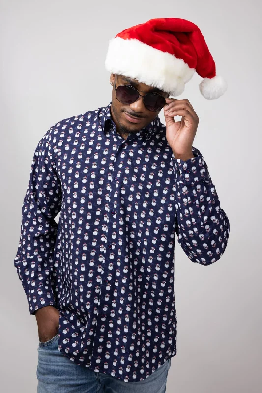 Cool Santa Button Up Shirt for Men in Navy | J1314-NAVY