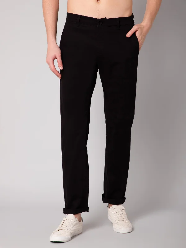 Men's Casual Flat front Black  Trousers