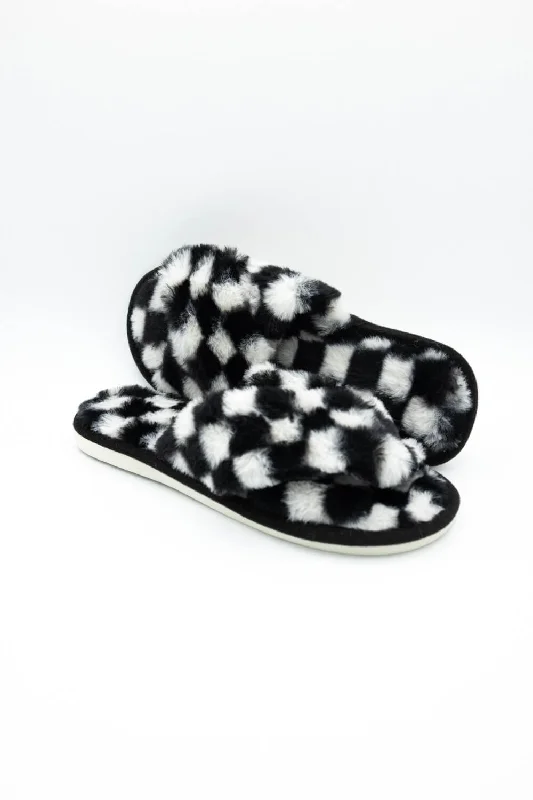 Checker Slippers for Women in White/Black | WSL220135WHT