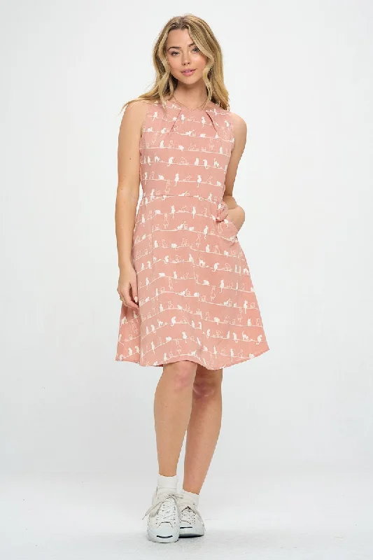 Cat on Wire Print Dress