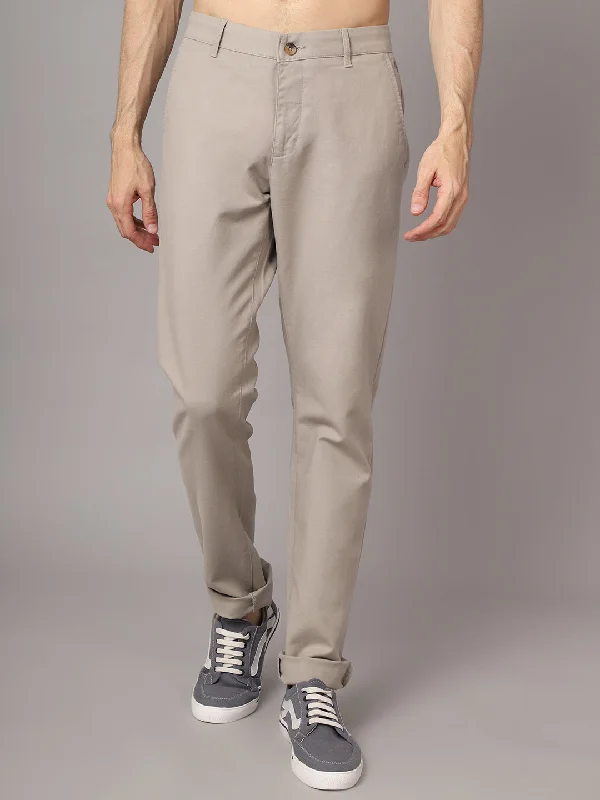 Men's Casual Flat front Beige  Trousers