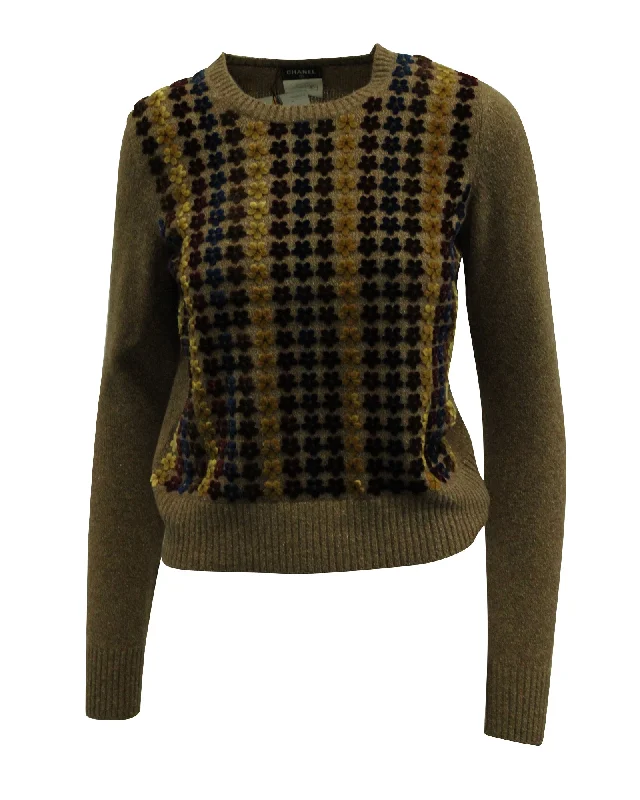 Chanel Floral Knit Sweater in Brown Wool