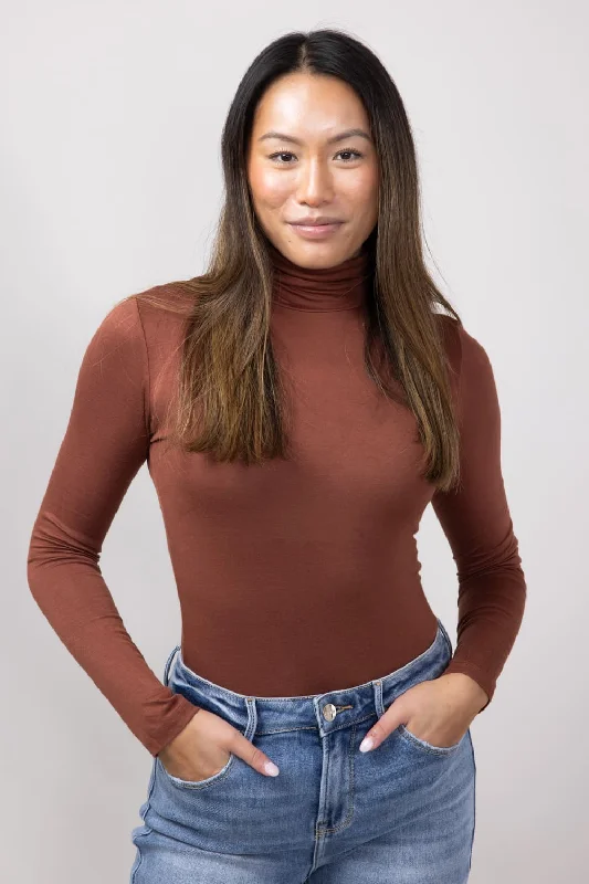 Long Sleeve Turtleneck Top for Women in Chocolate | T10073-CHOCOLATE