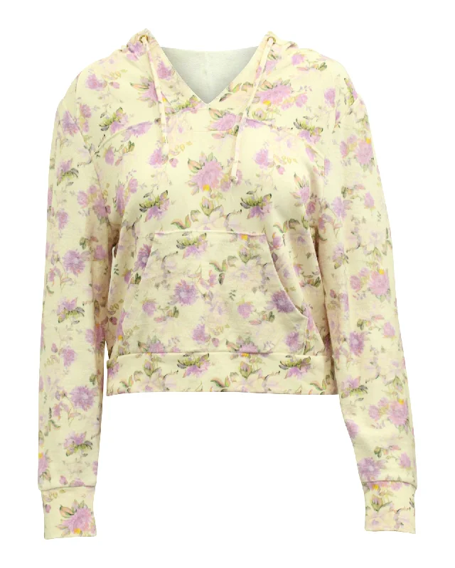 Love Shack Fancy Kirby Floral Print Distressed Hoodie in Cream Cotton