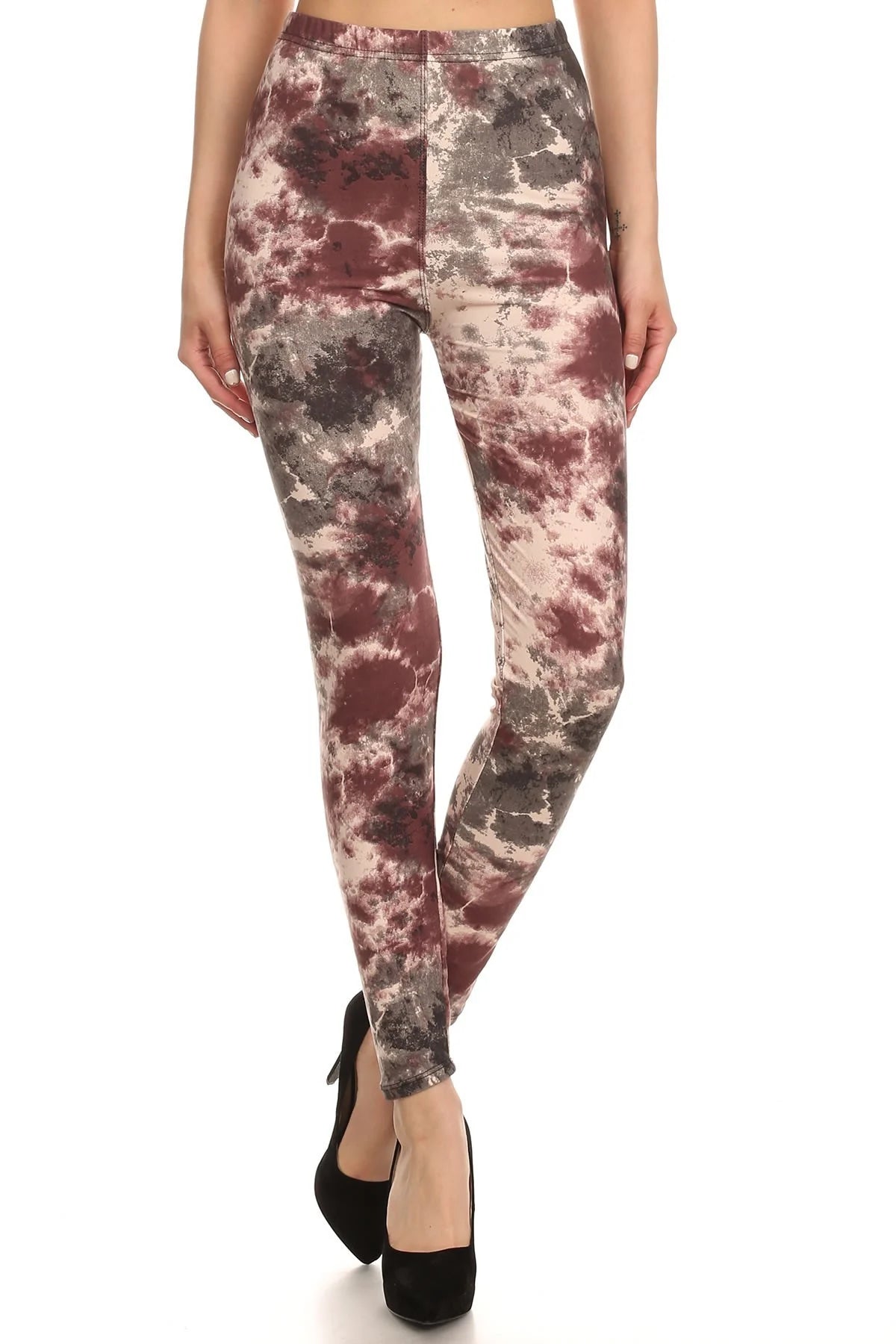 Red Grey Tie Dye Printed Leggings