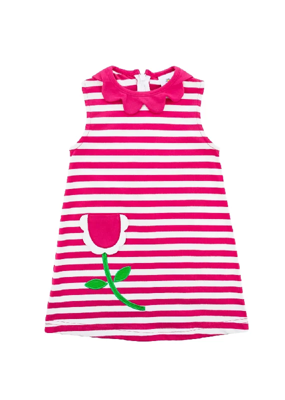 Stripe Knit Dress With Flower Pocket