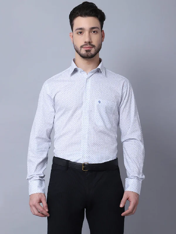 Men's White Formal Geometric Print Full Sleeve Shirt