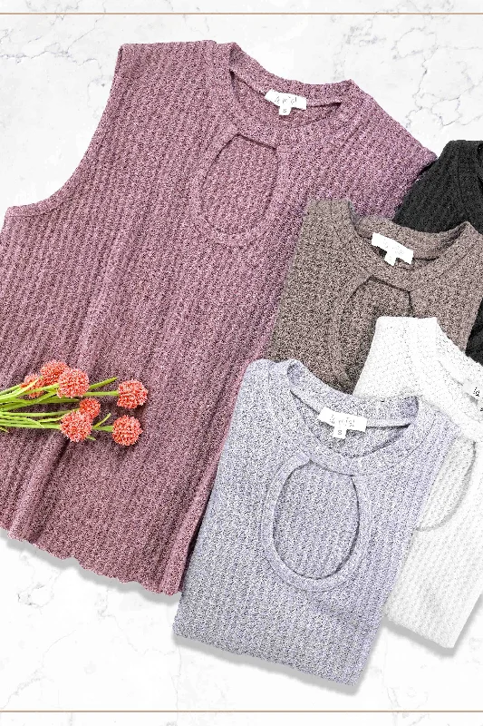 Waffle Knit Keyhole Top