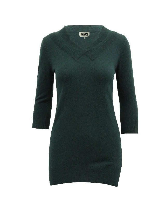 Maison Martin Margiela Knit Mini Dress in Emerald Green Cotton Wool