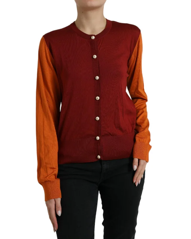 Dolce & Gabbana  Women's Color Block Knitwear Cardigan - Red Orange