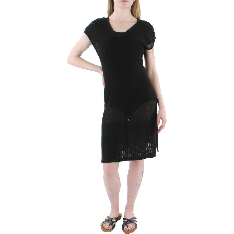 Womens Open Stitch Side Slits Tunic Top