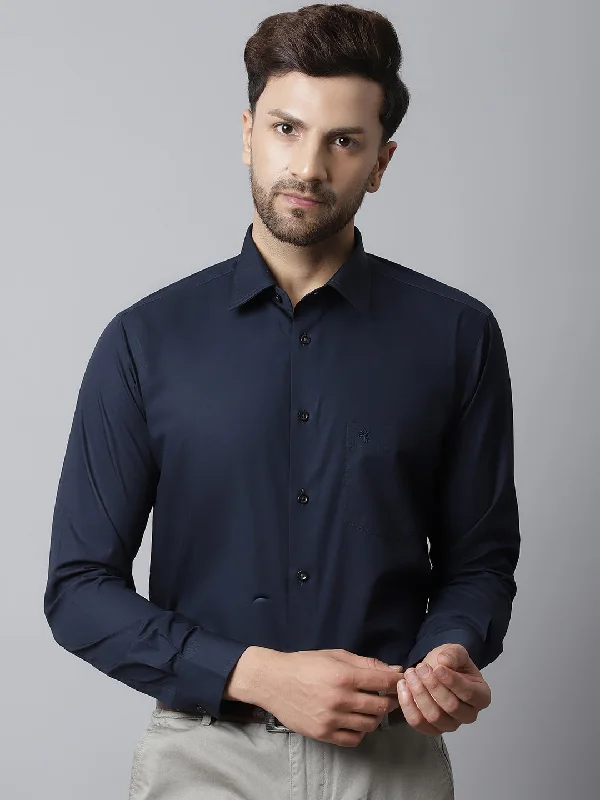 Men's Navy Blue Formal Plain Full Sleeve Shirt